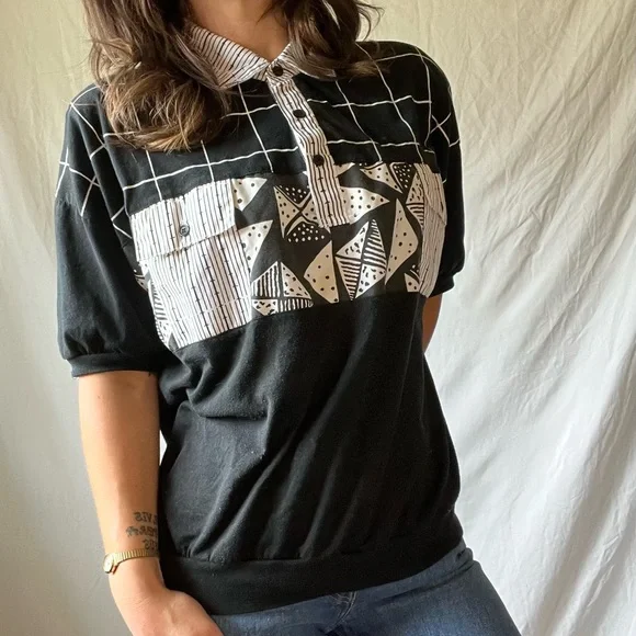 VTG collared Abstract Yacht Club Blouse - Picture 5 of 8